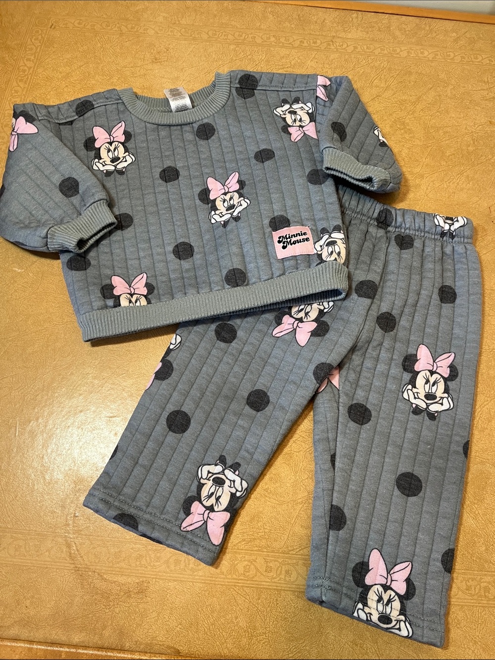 18M Disney Gray and Pink Minnie Mouse Quilted Jogger Set